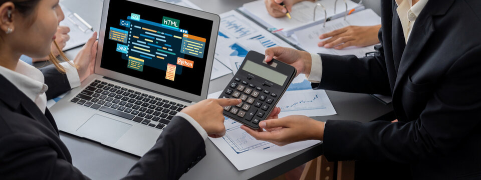 Software development or programming work with coding screen of various programming languages like HTML, and C brisk for new application development
