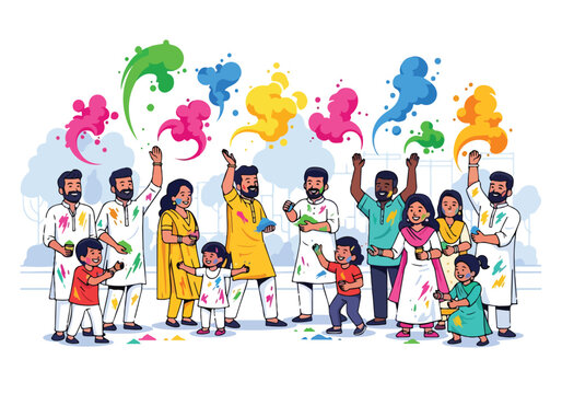 Colorful illustration of people celebrating with paint