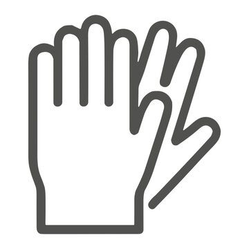 Monochrome line-art illustration of an overlapping pair of five-finger gloves with rounded fingertips and defined cuff, minimalist depiction of protective handwear or winter gloves.