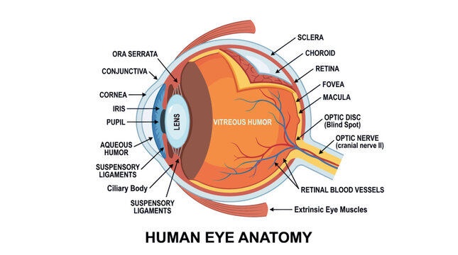 Human eye anatomy diagram showing internal structures and labels