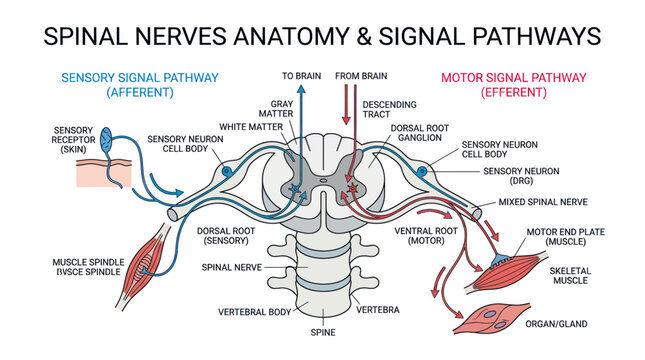 Spinal nerves anatomy and sensory motor signal pathways
