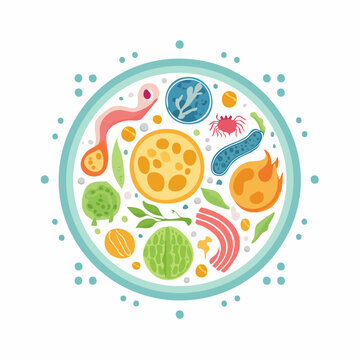 Microscopic Organisms and Elements in Petri Dish