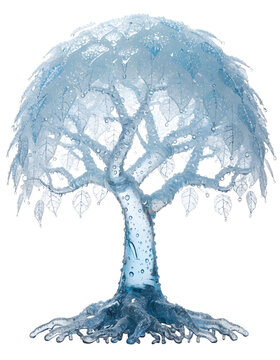 Hyper Realistic Sapphire Leaf Rain Tree Fully Inside Frame &ndash; Natural Fantasy PNG