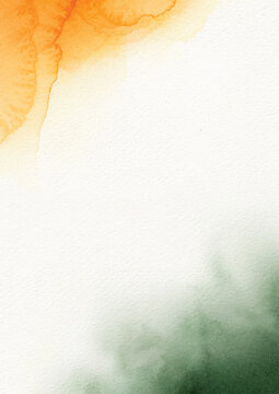 Orange and green watercolor washes on textured paper