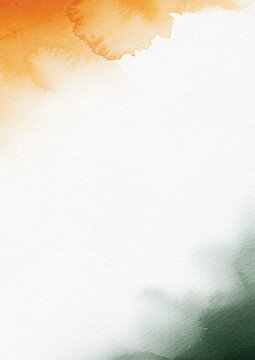 Watercolor paint creating soft orange and green washes on textured paper