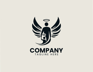 Fototapeta premium An adult and child are protected by angel wings creating a caring family symbol graceful