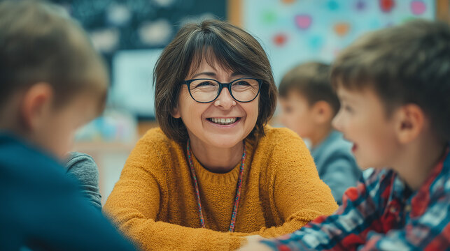 Teacher supports children on National missing Children&rsquo;s Day in classroom