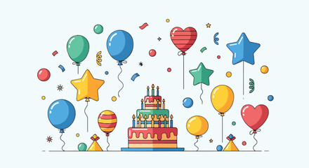Colorful cartoon birthday scene © Jinbe