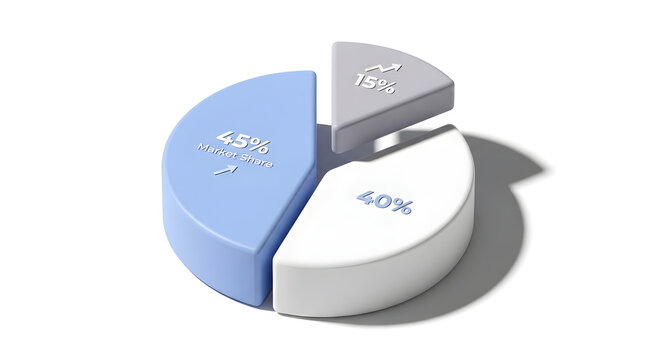 Abstract 3D Pie Chart Infographic for Market Share Statistics on White Background Isometric Vie