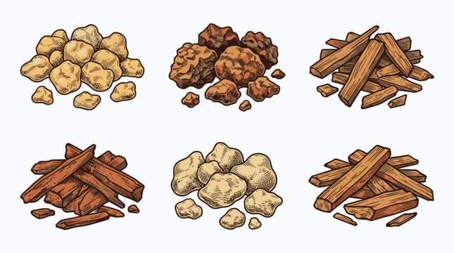 Assorted Spices Vector Illustration Cinnamon Clove Nutmeg Collection.