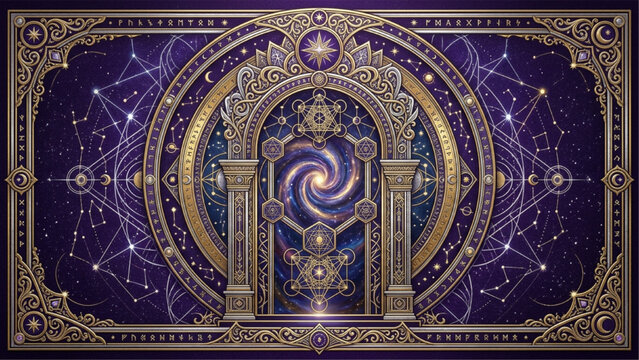 Sacred geometry galaxy portal astrology zodiac constellation art background