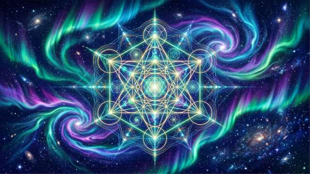 Sacred geometry mandala aurora galaxy space background