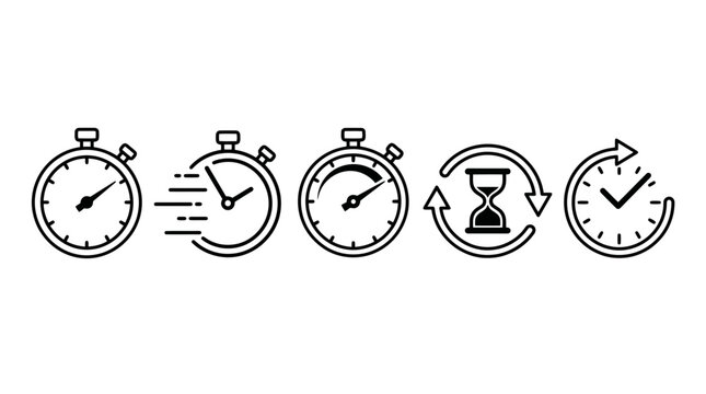 Stopwatch and timer icons for measuring time and efficiency with stopwatch hourglass measurement duration countdown interface business efficiency performance management deadline progress