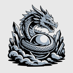 Illustration of a dragon coiled around an egg. © Herman