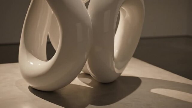 Elegant white abstract sculpture on minimalist pedestal in gallery