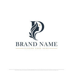 Obraz premium Elegant Letter P Woman Face Logo Vector Luxury Beauty Salon Spa Cosmetic Branding Identity Template