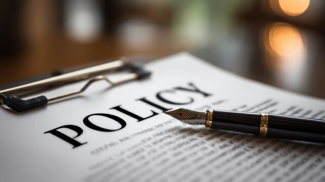 Close up of policy paper document with black pen.