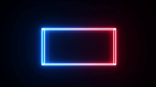 Neon glowing rectangular frame on a dark background. Ideal for creating dynamic visual effects and modern digital presentations