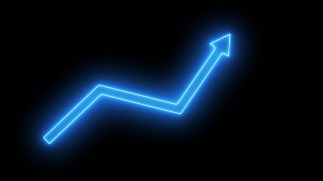 Animated arrow growth up and down icon on background Market Recovery Concept. Successful growth trend blue line graph going Up .Abstract neon line arrow down business graph icon 4k video