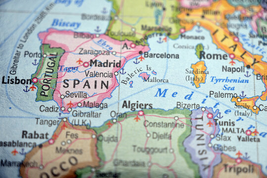Mallorca Highlighted on World Map with Soft Blur Defocused Background Minimal Travel Concept