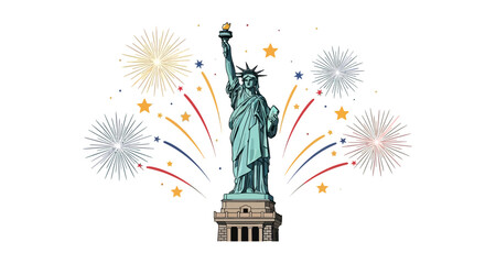 Statue of liberty with festive fireworks and stars © fernanda