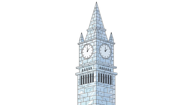 A detailed illustration of the Sather Tower clock tower at UC Berkeley.