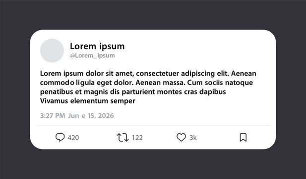 Twitter x social media blank tweet post mockup with like, comment, and share buttons. Vector illustration