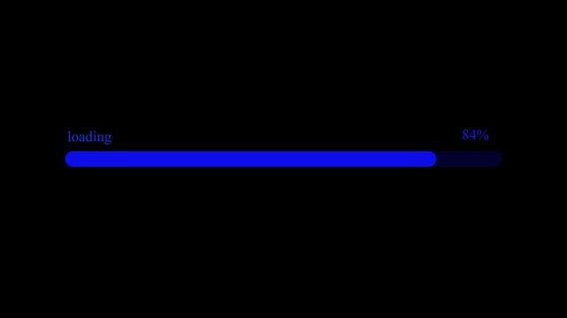 Animated minimal icon overlay of uploading progress bar filling from 0 to 100 percent on black background. Symbol of file transfer, data sync or cloud upload interface. Concept.