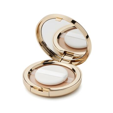 Open gold makeup powder compact case with mirror