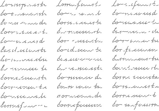 Repeating Cursive Handwriting Pattern Background, Black Ink Script Texture and Seamless Line Art.