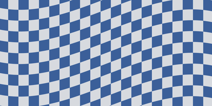 Abstract blue and white wavy checkerboard pattern background with a distorted grid design for modern digital art and creative graphic design projects
