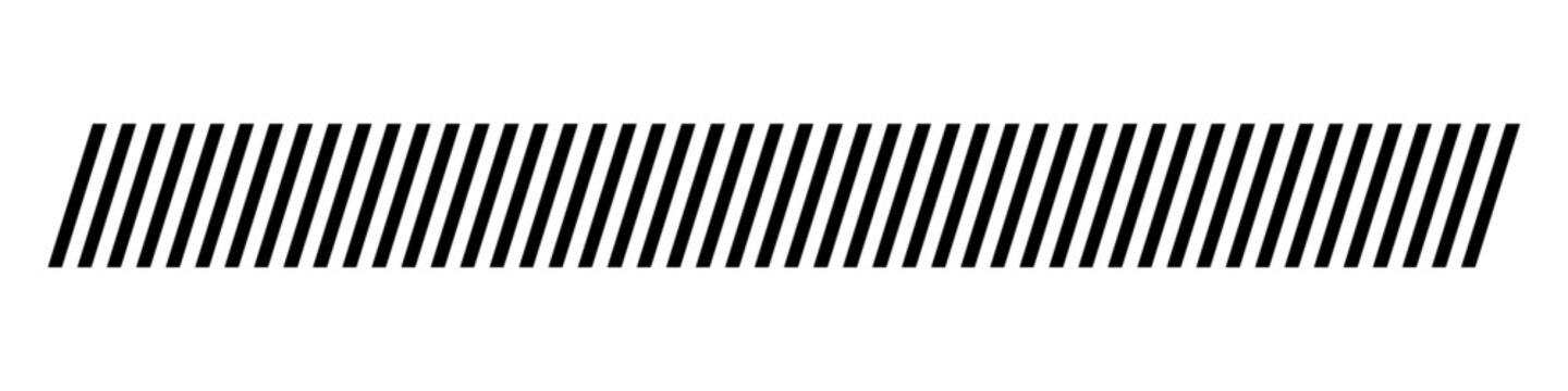 Abstract geometric Border. Slash line. Border with diagonal lines. Geometric print for caution tape or barrier. Angle of tilt parallel stripes. Black pattern isolated on white background. Vector