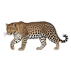 Naklejka premium A beautiful leopard walking with colorful patterned spots