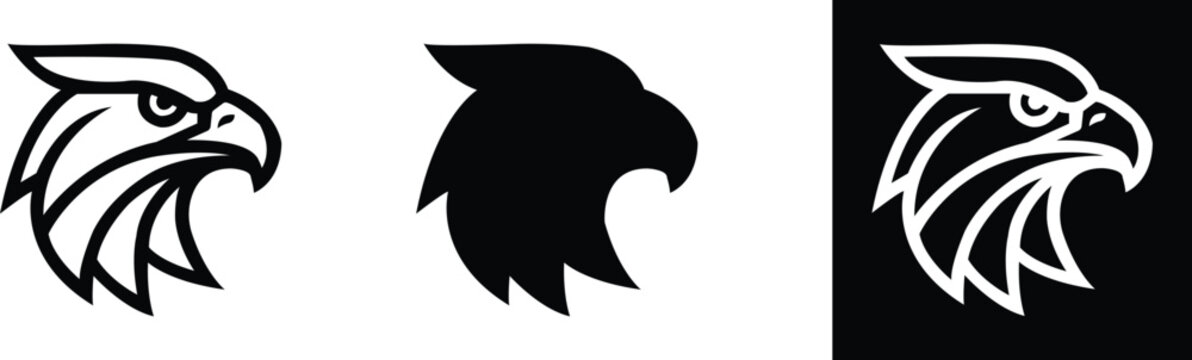 Black and white eagle head graphic designs on white and black backgrounds bird profile