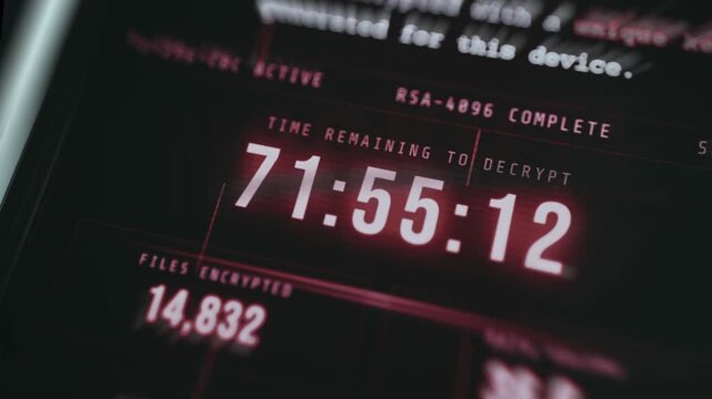 Countdown timer representing the time remaining before the encryption key is deleted, ransomware infection