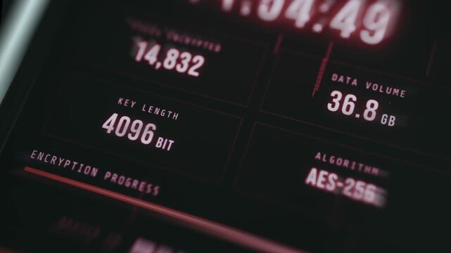 Ransomware attack, display indicating a strong encryption protocol