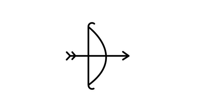 Cupid bow and arrow icon animated with trim path with alpha channel. Represents love strikes and Valentines charm.