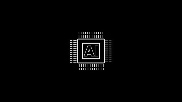 Animated ai processor icon showing scaling letters and rotating chip motion for artificial intelligence technology
