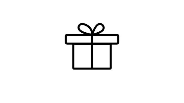 Open gift box with star icon on white background present.New Year gift animated outline icon with alpha channel. Gift box 4k motion design animation for web, mobile and ui design.