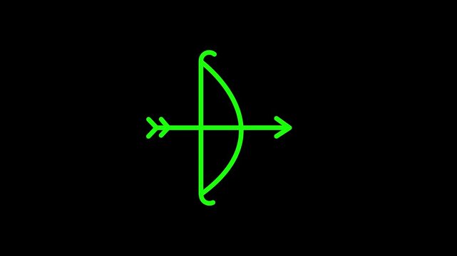 Cupid bow and arrow icon animated with trim path with alpha channel. Represents love strikes and Valentines charm.
