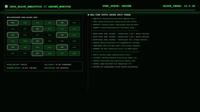 Blockchain Crypto Ledger Dashboard Data Block Analytics Monitor Animation.