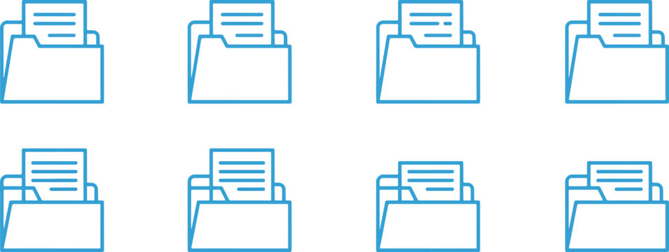 Blue outline open folder document icon