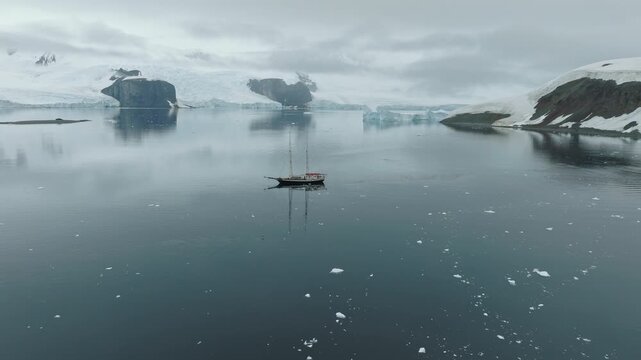 Sailing Vessel in Remote Icy Water