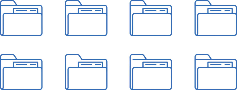 Blue outline tabbed file folder icon
