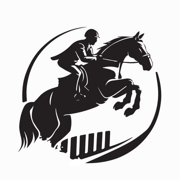 Powerful Horse Racing Jumping Jockey Logo Illustration On White Background