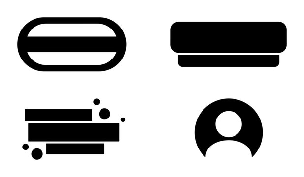 Minimalist Black UI Buttons, User Icon, Abstract Shapes, Vector Elements