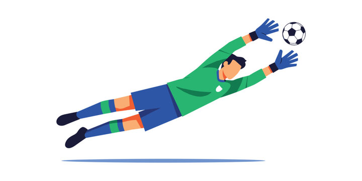 Goalkeeper saving ball in mid air dive illustration with goalkeeper football illustration athletic training competition tournament professional blocking isolated character movement