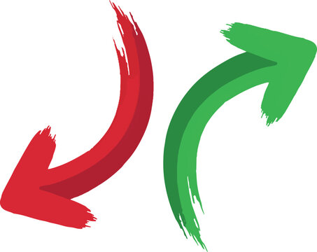 Red and green painted curved arrow symbols