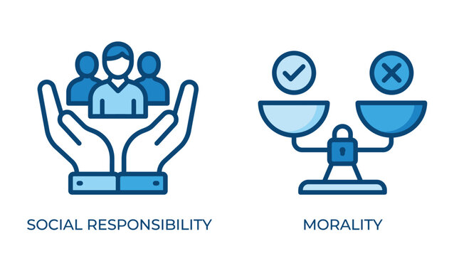 Conceptual illustration of social responsibility and moral decision making balance.