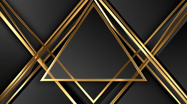 Elegant abstract background featuring sharp metallic gold triangles layered over a deep matte black surface